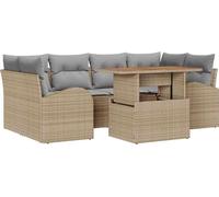 vidaXL Ensemble de canapé de jardin avec mémoire 7 pcs Beige Poly Rattan