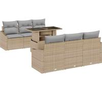 vidaXL Ensemble de canapé de jardin avec mémoire 7 pcs Beige Poly Rattan