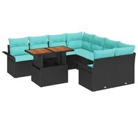 vidaXL Ensemble de canapé de jardin avec mémoire 9 pcs noir poly rotin