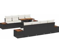 vidaXL Ensemble de canapé de jardin avec mémoire 9 pcs noir poly rotin