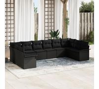 Vidaxl Ensemble De Canapé De Jardin De 10 Pièces Avec Coussins En Rotin Noir Poly Noir