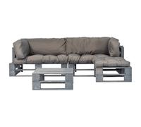 vidaXL Ensemble de canapé de jardin en palettes 4 pièces avec coussins gris Bois gris