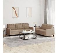 vidaXL Ensemble de canapés 2 pcs avec coussins Cappuccino Similicuir Multicolore G