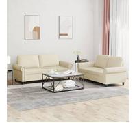 vidaXL Ensemble de canapés 2 pcs 3202151 en similicuir avec coussins Crème