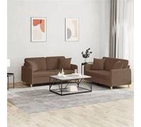vidaXL Ensemble de canapés 2 pcs avec coussins marron tissu 3202105 Marron G