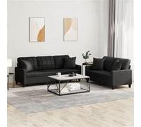vidaXL Ensemble de canapés 2 pcs avec coussins noir similicuir Noir G
