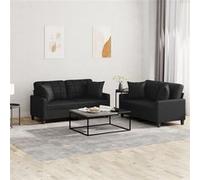 vidaXL Ensemble de canapés 2 pcs avec coussins noir similicuir Noir G