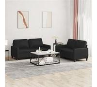 vidaXL Ensemble de canapés 2 pcs avec coussins Noir Similicuir Noir G