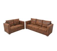 vidaXL Ensemble de canapés 2 pcs Canapé droit 3 places cuir daim marron 274885