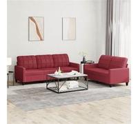 vidaXL Ensemble de canapés 2 pcs et coussins Rouge bordeaux Similicuir
