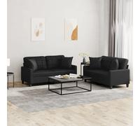 vidaXL Ensemble de canapés 2 pcs avec coussins noir similicuir Noir G