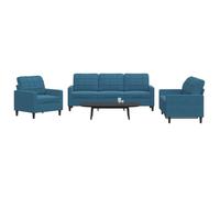 vidaXL Ensemble de canapés 3 pcs avec coussins Bleu Velours, canapé, siège de canapé, canapé relax, canapé confort, chaise 3278360