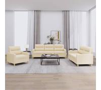 vidaXL Ensemble de canapés 3 pcs avec coussins Crème Tissu