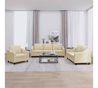 vidaXL Ensemble de canapés 3 pcs avec coussins Crème Tissu