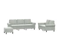 vidaXL Ensemble de canapés 3 pcs avec Coussins Gris Clair Velours