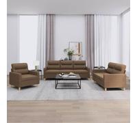 vidaXL Ensemble de canapés 3 pcs avec coussins Marron Tissu
