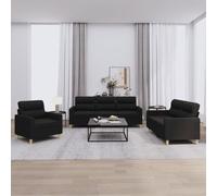 vidaXL Ensemble de canapés 3 pcs avec coussins Noir Tissu