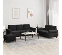 vidaXL Ensemble de canapés 3 pcs avec coussins, accoudoirs et dossier – Noir velours