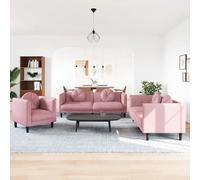 vidaXL Ensemble de canapés 3 pcs avec coussins - Rose velours