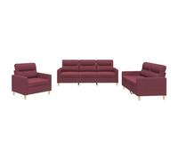 vidaXL Ensemble de canapés 3 pcs avec Coussins Rouge Bordeaux Tissu