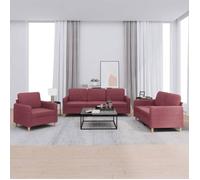 vidaXL Ensemble de canapés 3 pcs avec coussins - Rouge bordeaux