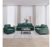 vidaXL Ensemble de canapés 3 pièces avec coussins – Accoudoirs rembourrés – Velours vert foncé