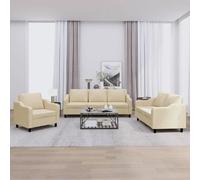 vidaXL Ensemble de Canapés avec Coussins 3 pcs, Canapés avec Accoudoirs et Dossier, Ensemble de Meubles, Mobilier de Salon, Moderne, Crème Tissu