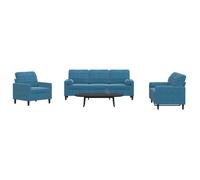 vidaXL Ensemble de canapés 3pcs et coussins et traversins bleu velours, canapé, siège de canapé, canapé relax, canapé 3278380