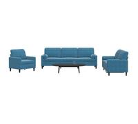 vidaXL Ensemble de canapés 3pcs et coussins et traversins bleu velours, canapé, siège de canapé, canapé relax, canapé 3278460