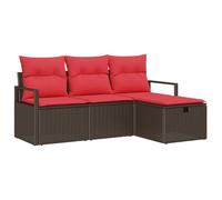 vidaXL Ensemble de Canapés 4 pcs Marron et Rouge polyrotin, Canapé de Jardin et terrasse, Moderne, résistant, léger, Anti-UV, Espace de Rangement, Parfait pour l'extérieur