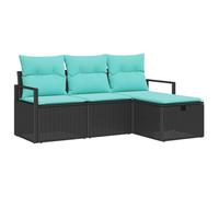 Ensemble de canapés vidaXL avec coussins, 4 pièces, noir et turquoise, en polyrotin