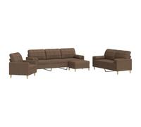 vidaXL Ensemble de canapés 4 pcs 3278314 avec repose-pied et coussins tissu Marron G