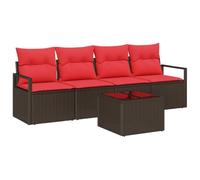 vidaXL Ensemble de Canapés 5 pcs Marron et Rouge polyrotin, Mobilier d'extérieur Moderne, canapé résistant, Ensemble de sièges, chaises tissées, Coin Salon, agencement d'été