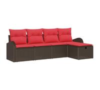 vidaXL Ensemble de Canapés 5 pcs Marron et Rouge polyrotin, Salon Moderne pour Jardin et terrasse, en matériaux légers et résistants, rangements intégrés, détente en extérieur