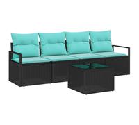vidaXL Ensemble de Canapés 5 pcs Noir et Turquoise polyrotin, Mobilier d'extérieur Moderne, canapé résistant, Ensemble de sièges, chaises tissées, Coin Salon, agencement d'été