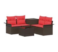 vidaXL Ensemble de Canapés 6 pcs 4-Nombre de Places Marron et Rouge, Canapé de Jardin, Moderne, résistant aux intempéries, Design en rotin, avec Rangement intégré et Coin Salon