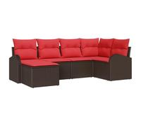 vidaXL Ensemble de Canapés 6 pcs Marron et Rouge polyrotin, Canapé modulable rectangulaire pour Jardin et terrasse, Robuste, résistant aux UV, agencement Flexible