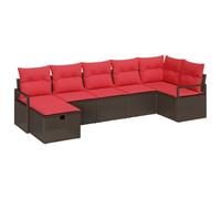 vidaXL Ensemble de Canapés 7 pcs Marron et Rouge polyrotin, Canapé modulaire d'extérieur pour Jardin, Meuble léger, résistant aux intempéries, avec Rangement, Facile à déplacer