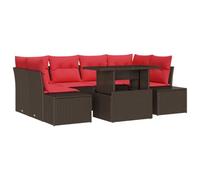 vidaXL Ensemble de Canapés 7 pcs Marron et Rouge polyrotin, Ensemble de Jardin, modulable, canapé Moderne extérieur, rectangulaire, résistant aux intempéries, Confort Garanti