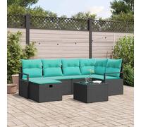 Ensemble de canapés vidaXL avec coussins, 7 pièces, noir et turquoise, en polyrotin