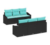 vidaXL Ensemble de Canapés 7 pcs Noir et Turquoise polyrotin, Canapé modulaire d'extérieur, mobilier léger en rotin, sièges durables pour terrasse, Ensemble Lounge Tendance