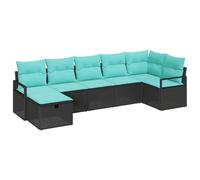 vidaXL Ensemble de Canapés 7 pcs Noir et Turquoise polyrotin, Canapé modulaire d'extérieur pour Jardin, Meuble léger, résistant aux intempéries, avec Rangement, Facile à déplacer