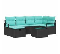 Ensemble de canapés vidaXL avec coussins, 7 pièces, noir et turquoise, en polyrotin