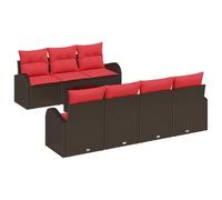 vidaXL Ensemble de Canapés 8 pcs Marron et Rouge Polyester, Canapé d'extérieur Moderne, Salon Jardin et terrasse, mobilier Poly rotin Durable, Confort stylé pour se détendre