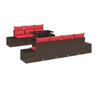 vidaXL Ensemble de Canapés 8 pcs Marron et Rouge polyrotin, Canapé de Jardin modulaire Moderne, mobilier résistant aux intempéries, Table Ajustable, Collection extérieure stylée
