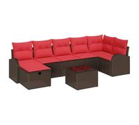 vidaXL Ensemble de Canapés 8 pcs Marron et Rouge polyrotin, Ensemble de canapés de Jardin, sièges modulables, légers, résistants UV, Parfaits pour se détendre Dehors