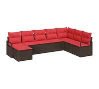 vidaXL Ensemble de Canapés 8 pcs Marron et Rouge polyrotin, Ensemble de canapés modulaires extérieur, Sofa léger, Salon rectangulaire en rotin, résistant UV et Durable pour terrasses