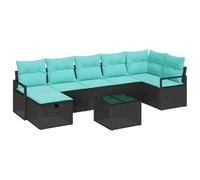 vidaXL Ensemble de Canapés 8 pcs Noir et Turquoise polyrotin, Canapé modulaire d'extérieur pour Jardin, Meuble léger, résistant aux intempéries, avec Rangement, Facile à déplacer