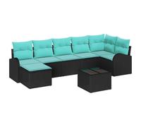 vidaXL Ensemble de Canapés 8 pcs Noir et Turquoise polyrotin, Sofa extérieur Moderne, en modularité, Durable et résistant, pour Jardin et terrasse, Super Confortable