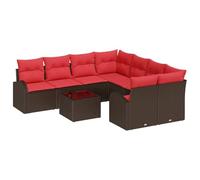 vidaXL Ensemble de Canapés 9 pcs Marron et Rouge Polyester, Ensemble de Salon cubique Moderne pour l'extérieur, canapé résistant aux intempéries, Meuble de Jardin Pratique, Design Minimal